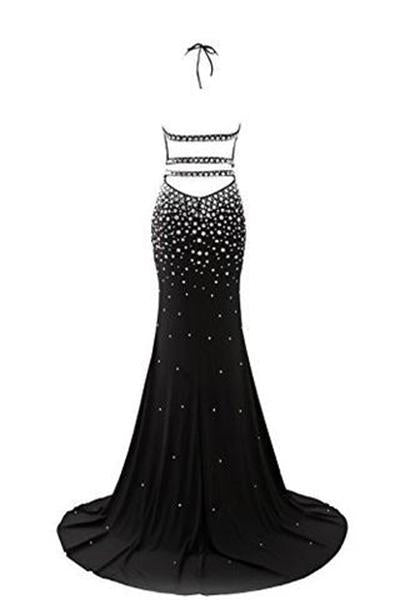 Luxury Crystal Prom Dress Halter Neck Mermaid Long Evening Party Gown WK199