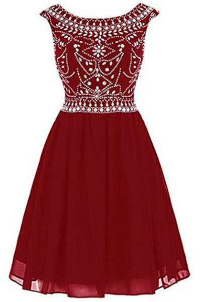 Short Beading Homecoming Chiffon V-back Prom Dresses WK221