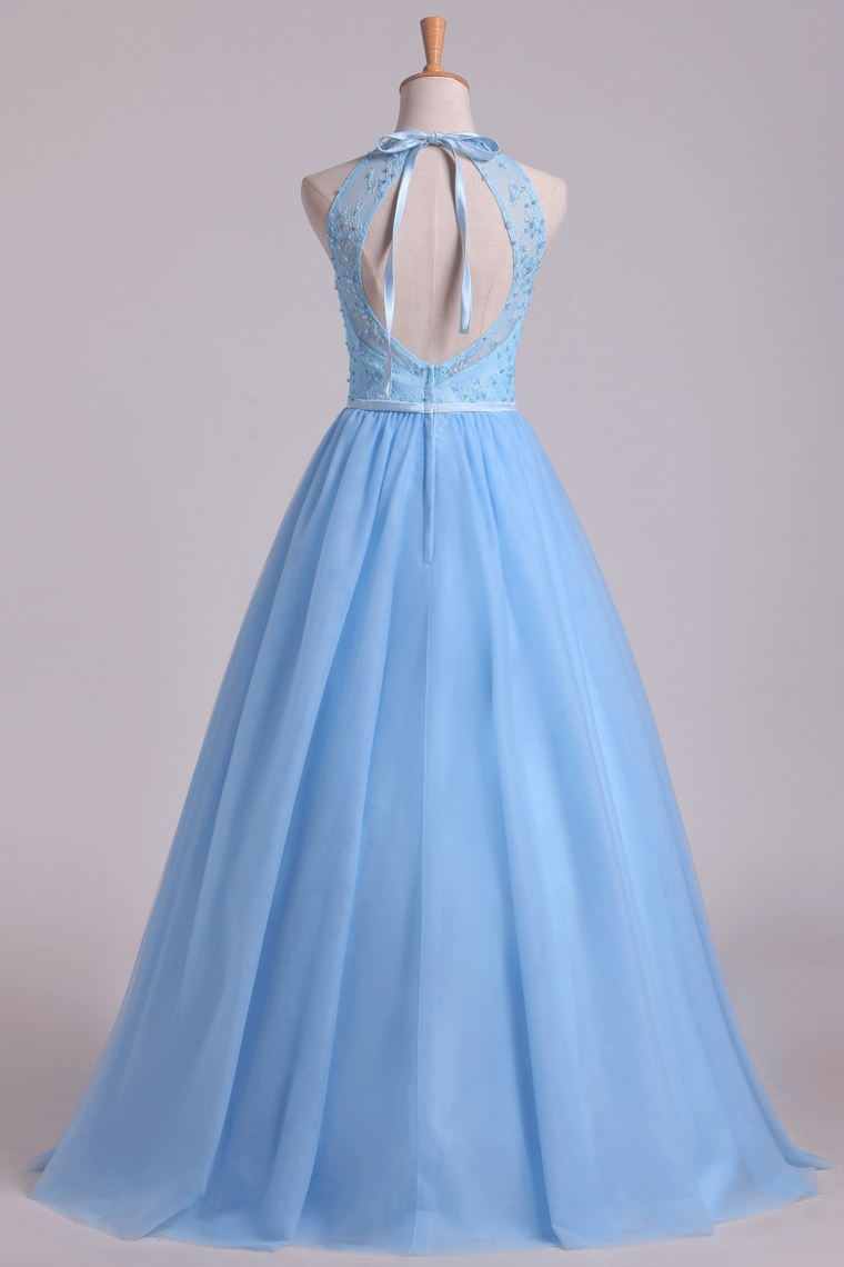 Halter A Line/Princess Prom Dresses With Long Tulle Skirt