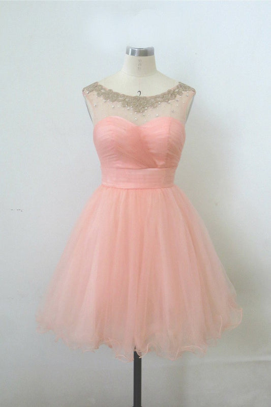 Homecoming Dresses Bateau A Line Short/Mini With Beads And Ruffles