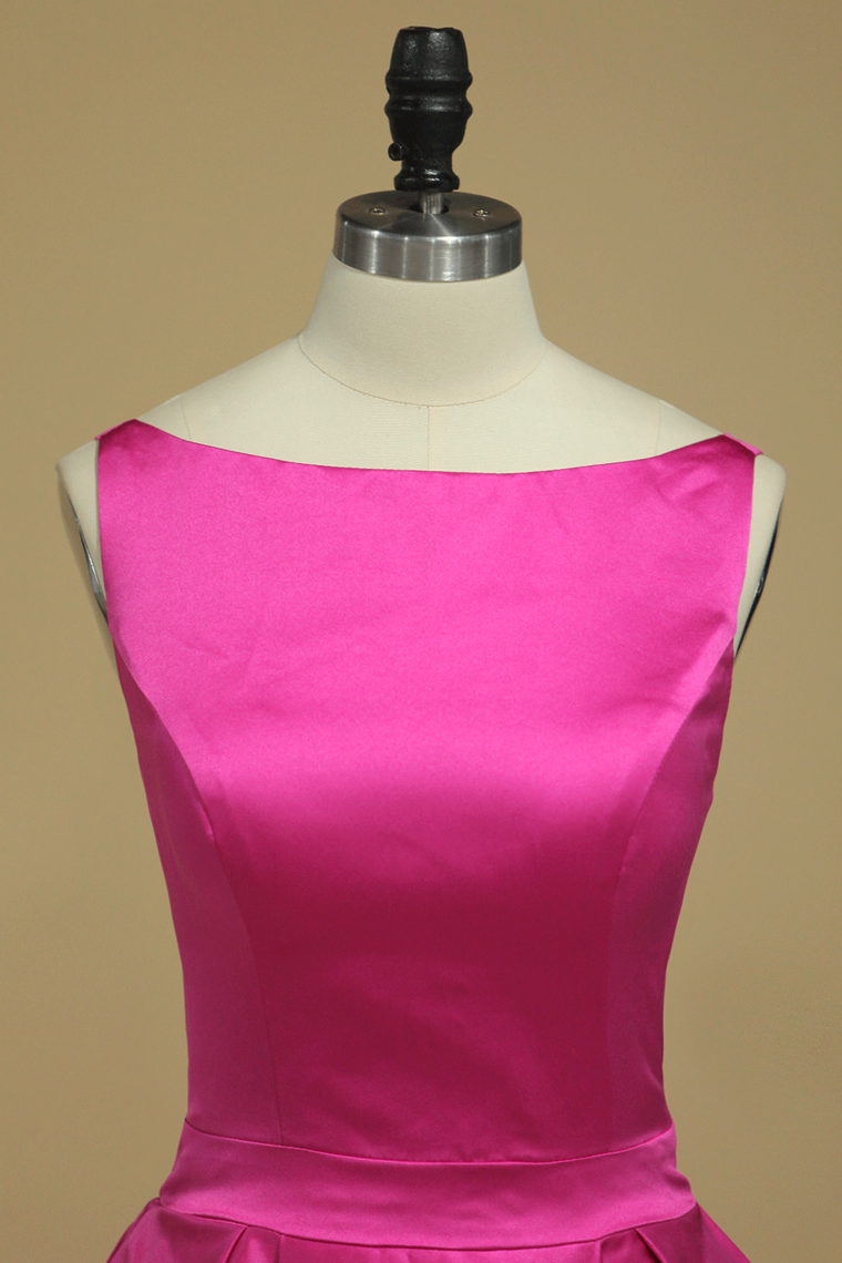 Sexy Back Straps Homecoming Dresses A Line Satin Fuchsia