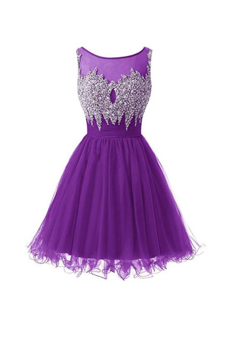 Tulle Scoop Beaded Bodice Homecoming Dresses A Line Short/Mini