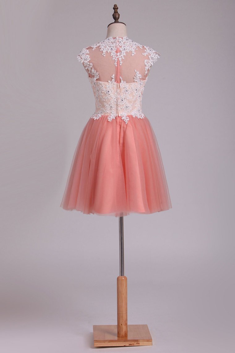 Homecoming Dresses A Line High Neck Tulle With Applique