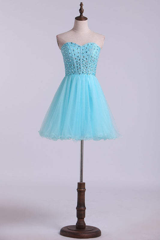 New Arrival Sweetheart A-Line Tulle Homecoming Dresses With Beading