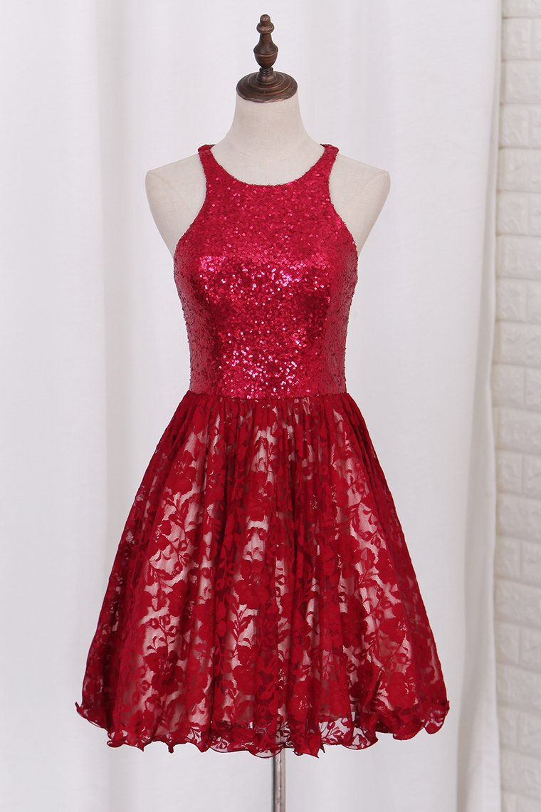 Homecoming Dresses A Line Scoop Sequin&Lace Short/Mini