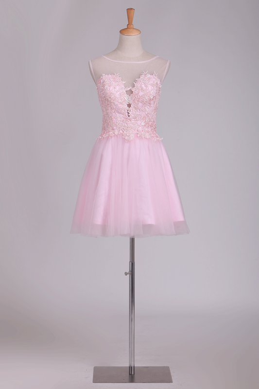 Scoop Tulle With Embroidery Short/Mini Homecoming Dresses A Line