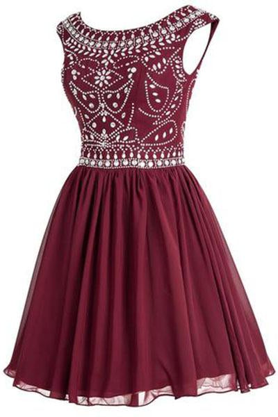 Short Beading Homecoming Chiffon V-back Prom Dresses WK221