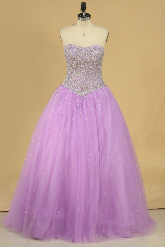 Ball Gown Quinceanera Dresses Sweetheart Beaded Bodice Floor Length Tulle