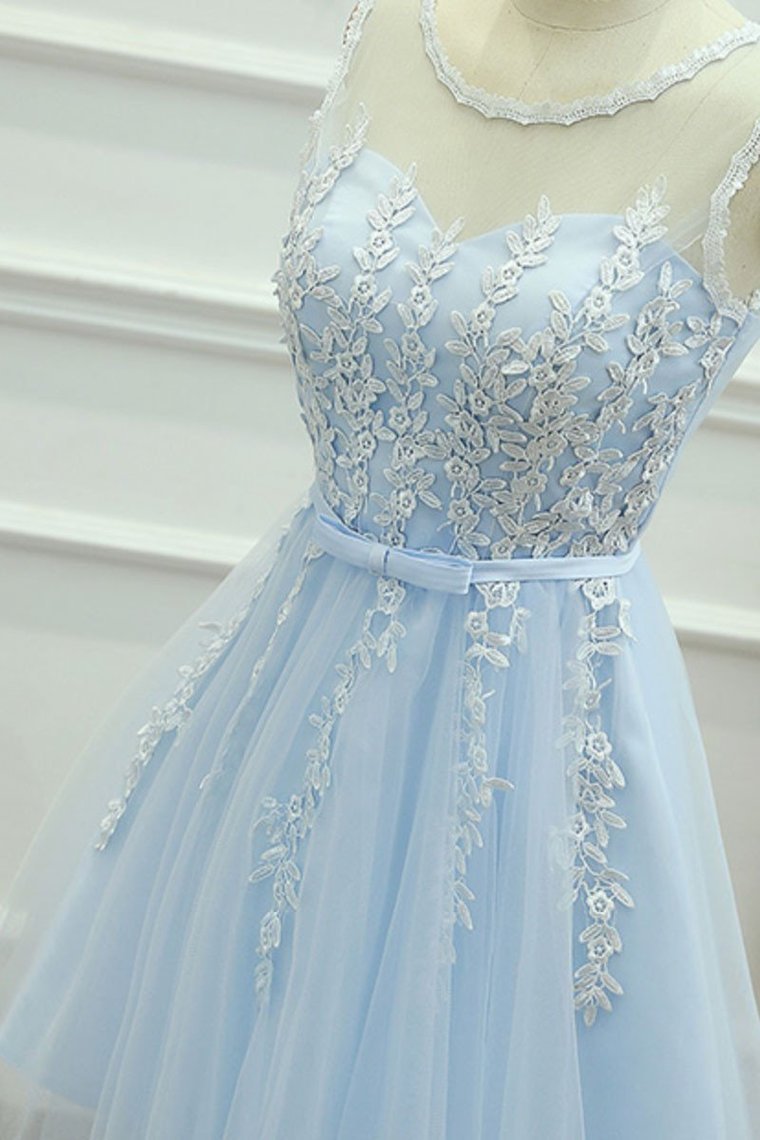 Homecoming Dresses Scoop Tulle With Applique And Sash A Line