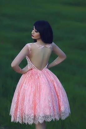 Lace Pink Homecoming Dress Lace Short Prom Dress Country Homecoming Gowns WK903