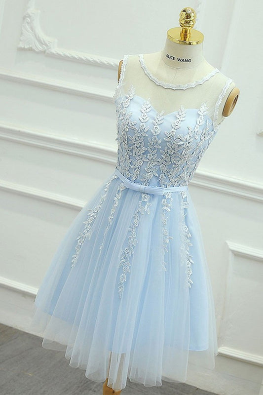 Homecoming Dresses Scoop Tulle With Applique And Sash A Line