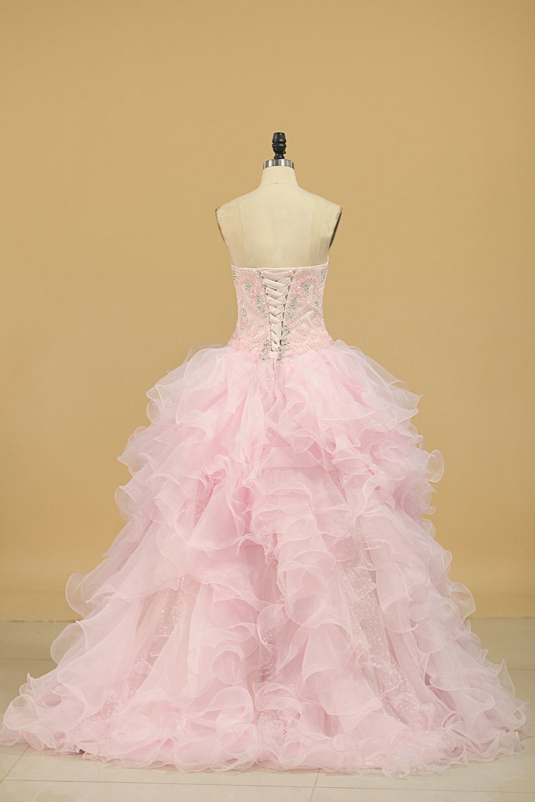 Ball Gown Sweetheart Organza Quinceanera Dresses Court Train Detachable