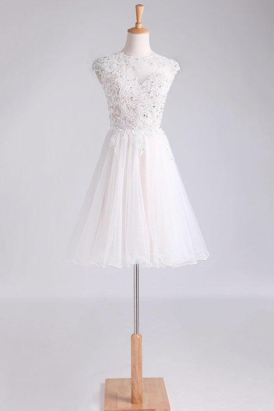 Homecoming Dresses Scoop Short/Mini A Line Tulle With Applique And Beading