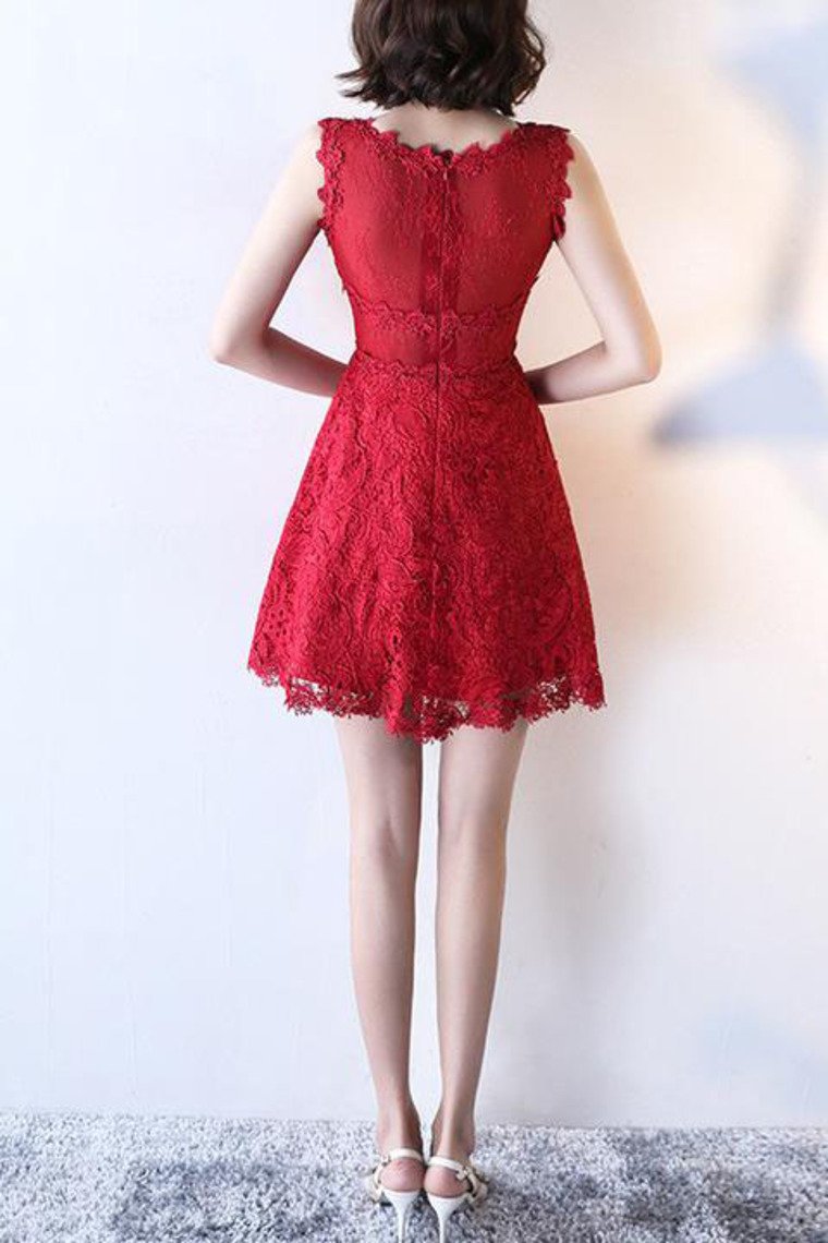 Homecoming Dresses A Line Scoop Lace Short/Mini Zipper Up