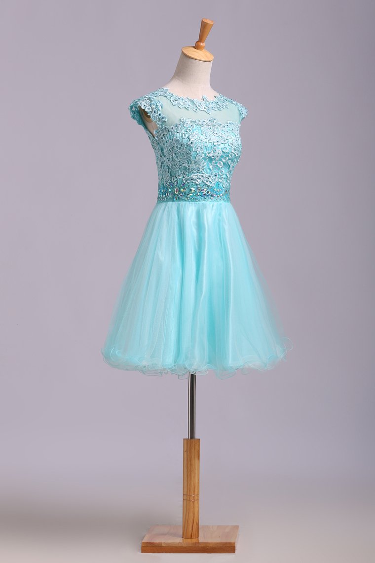 Homecoming Dresses A Line Scoop Short/Mini Tulle&Lace