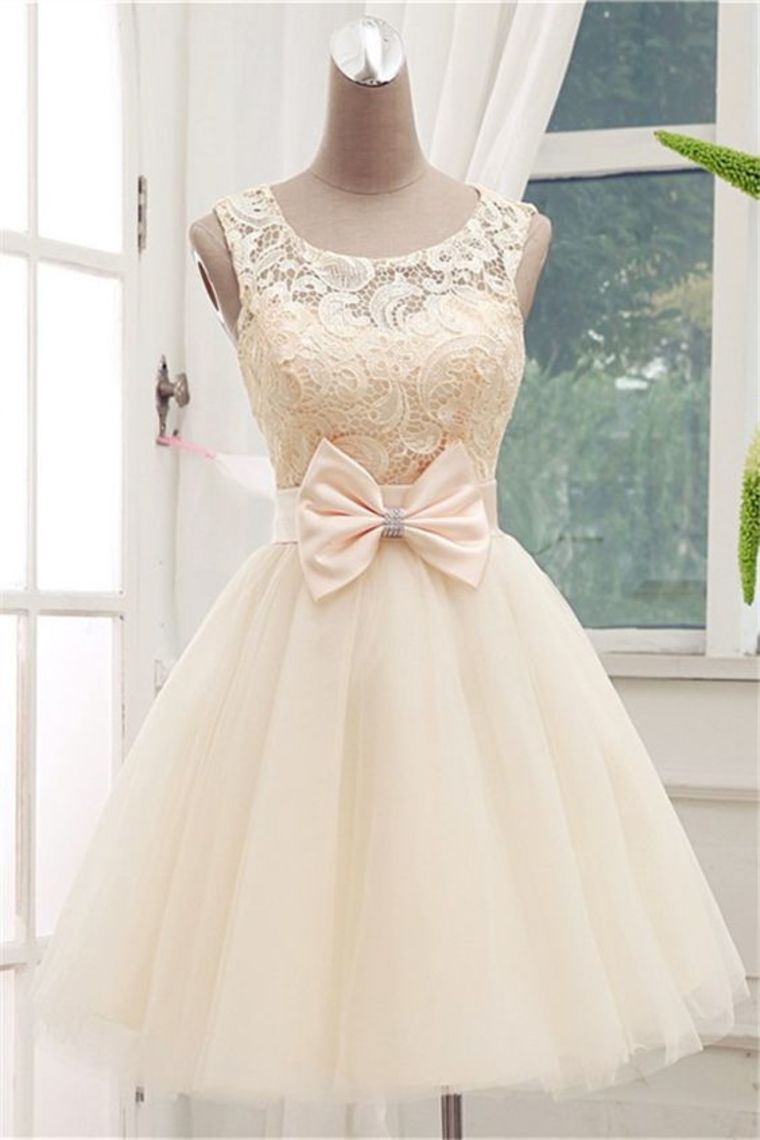 A Line Scoop Tulle & Lace Homecoming Dresses With Sash