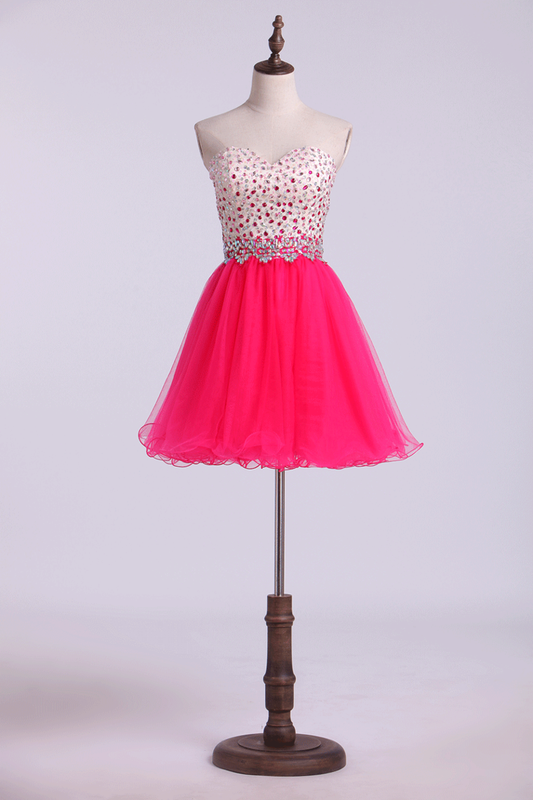 Sweetheart Homecoming Dresses A-Line Beaded Bodice Tulle