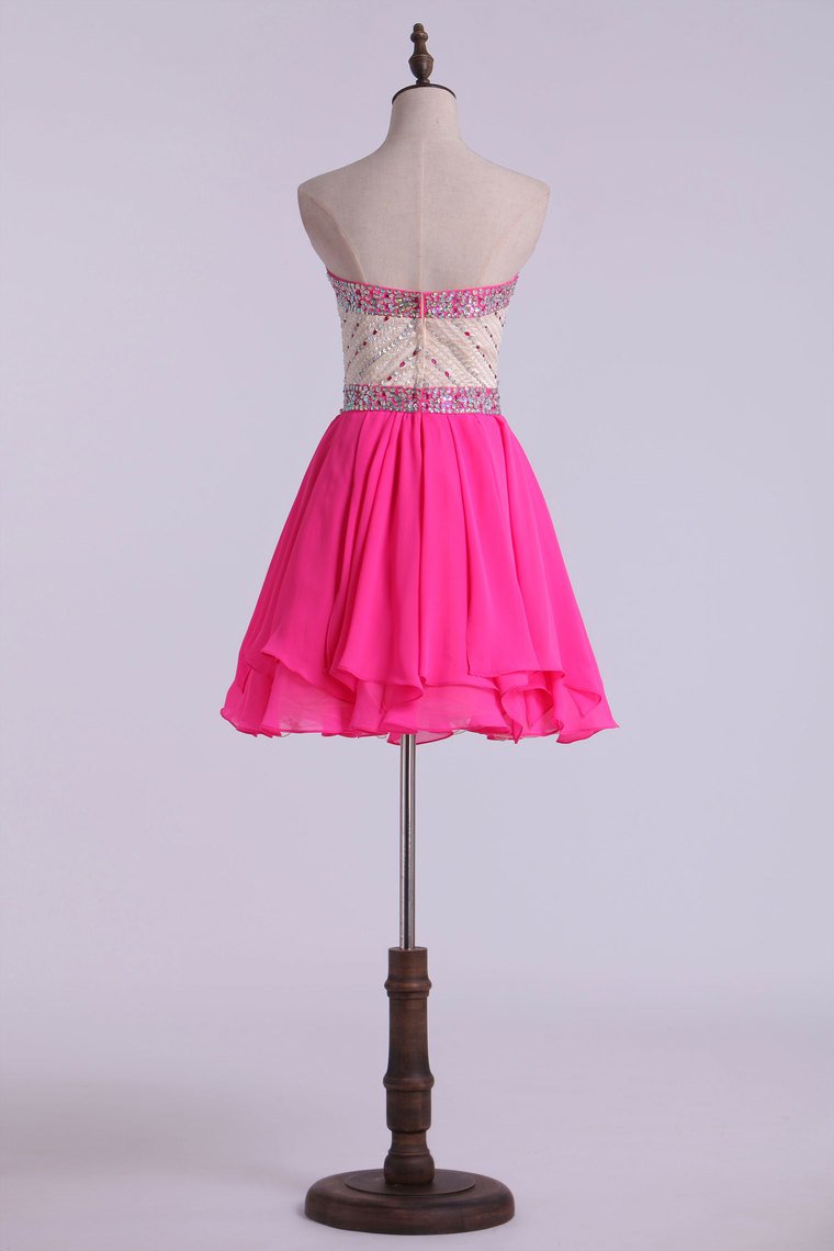 Sweetheart A Line Short Prom Dress With Layered Chiffon Skirt Bicolor