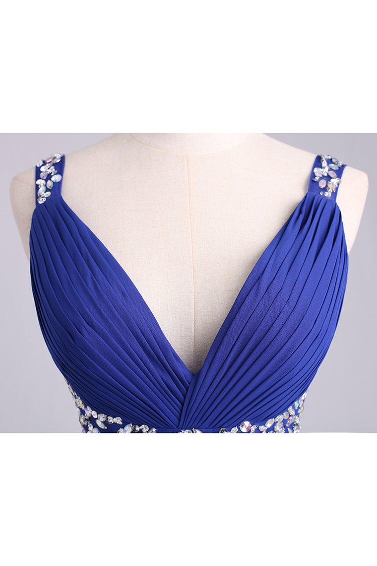 Homecoming Dresses Straps A-Line Short/Mini Chiffon With Beads And Ruffles Dark Royal Blue