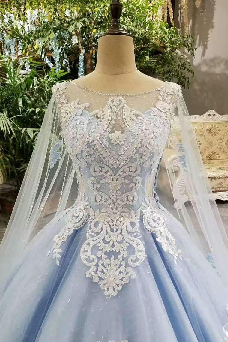 Tulle Tiffany Blue Wedding Dresses Lace Up With Appliques And Beads Scoop Neck