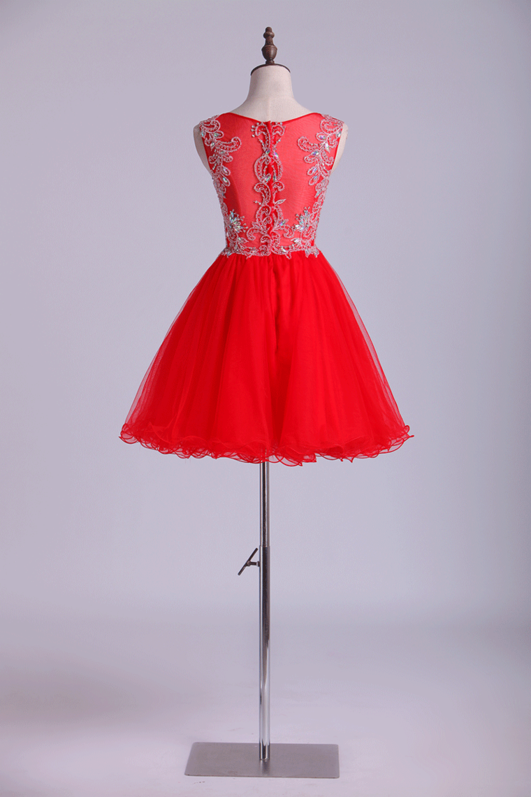 Scoop Beaded Bodice Homecoming Dresses A Line Short Tulle