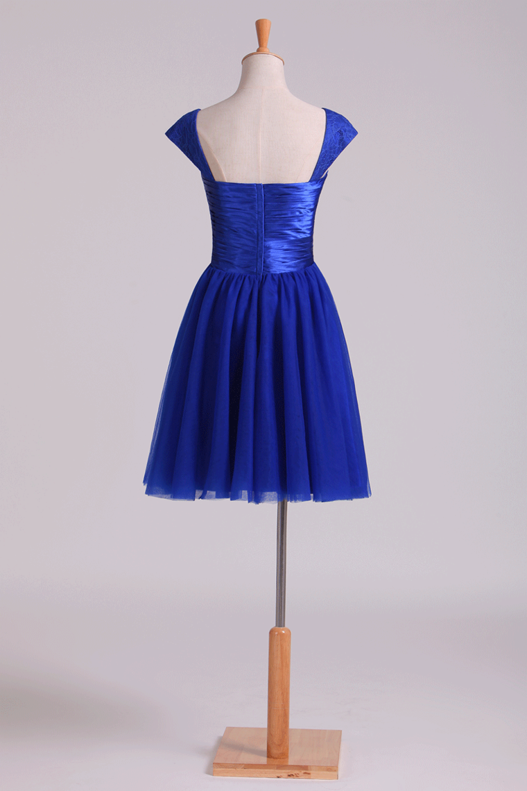 Homecoming Dresses Off The Shoulder Dark Royal Blue A Line Tulle With Ruffles