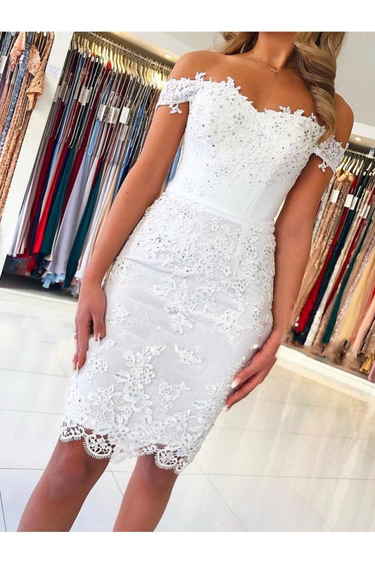 Off Shoulder Short Lace Graduation Formal Homecoming Dresses Sheath