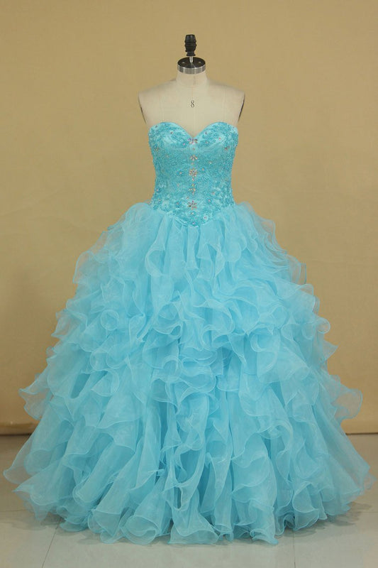 Sweetheart Beaded Bodice Organza Quinceanera Dresses Floor Length