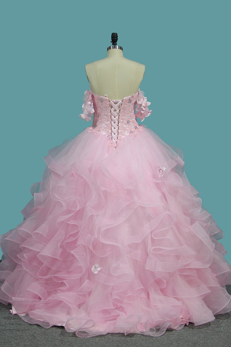 Tulle Ball Gown Sweetheart Quinceanera Dresses With Applique And Beading