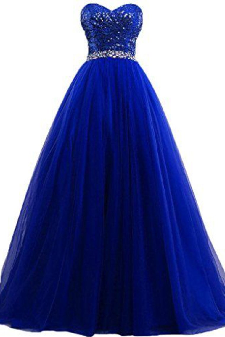 Sweetheart Sequined Bodice Prom Dresses A Line Tulle