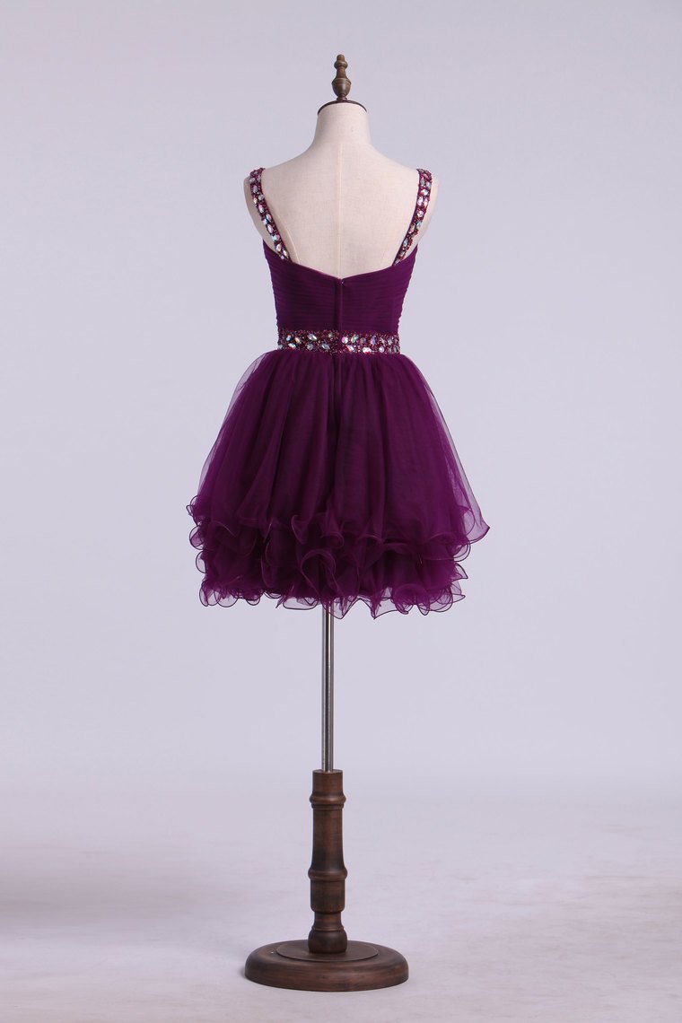 Homecoming Dresses Sweetheart Tulle With Ruffles And Beading Mini