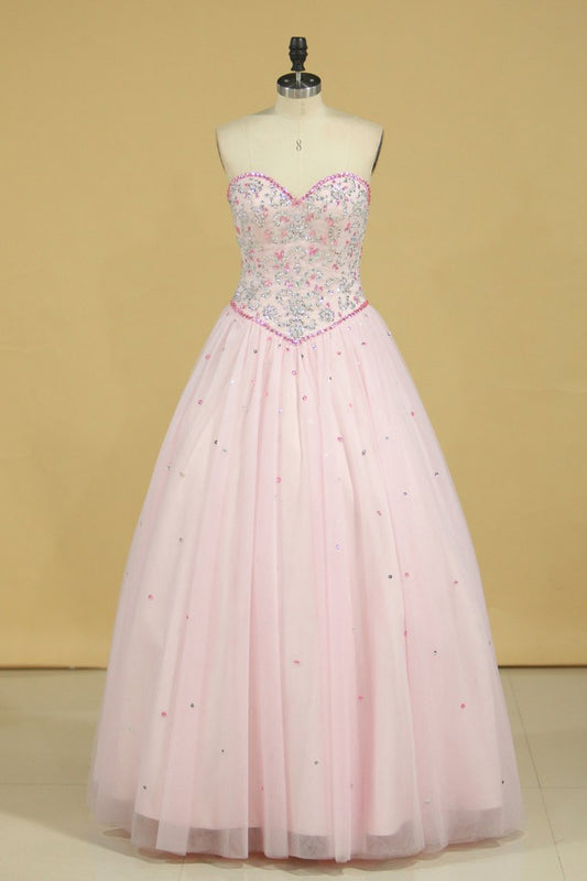 Sweetheart Ball Gown Quinceanera Dresses Tulle With Beads And Rhinestones New