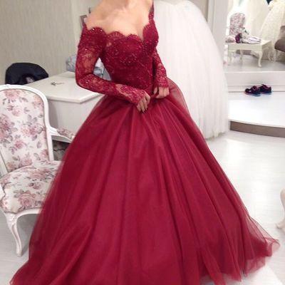 Charming Prom Dress Long Prom Dress Gowns Long Sleeve Tulle Evening Dress Women Dress WK844