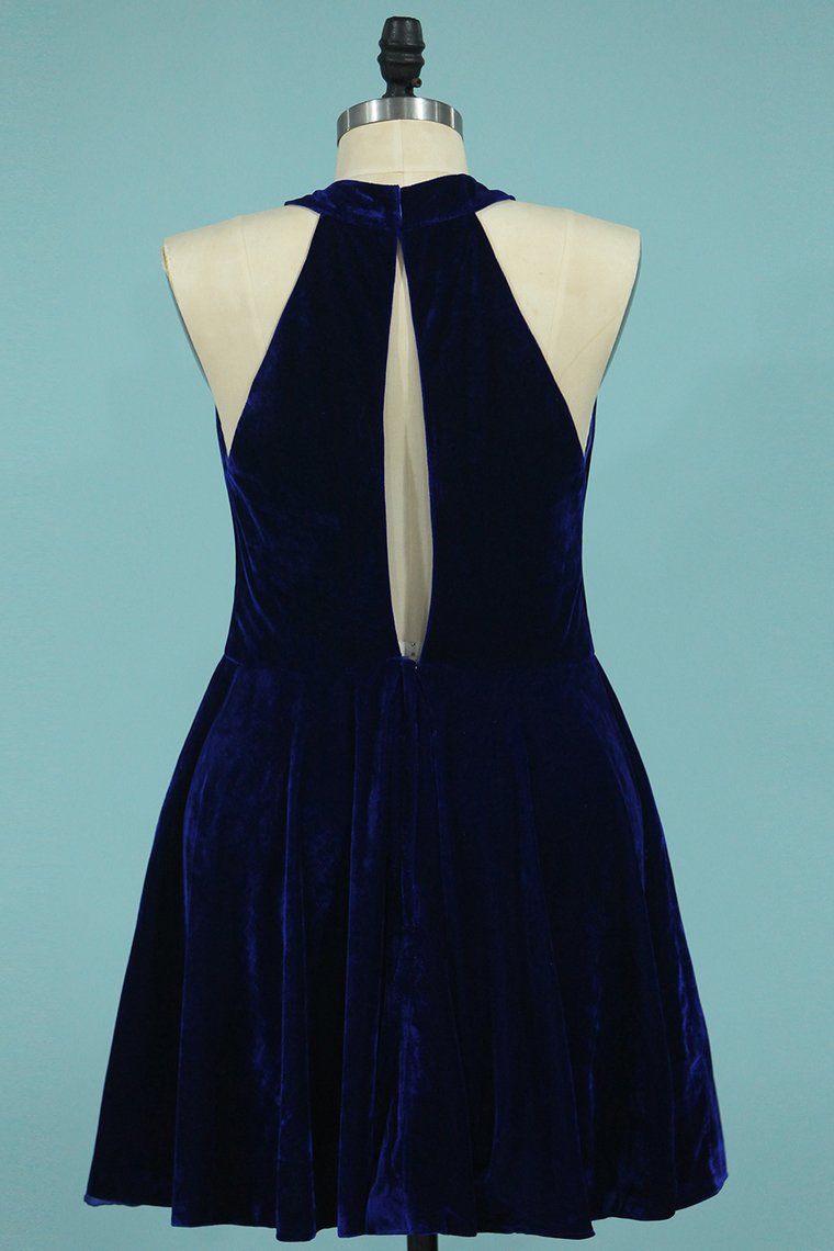 Velvet Cocktail Dresses Scoop Open Back A Line Short/Mini