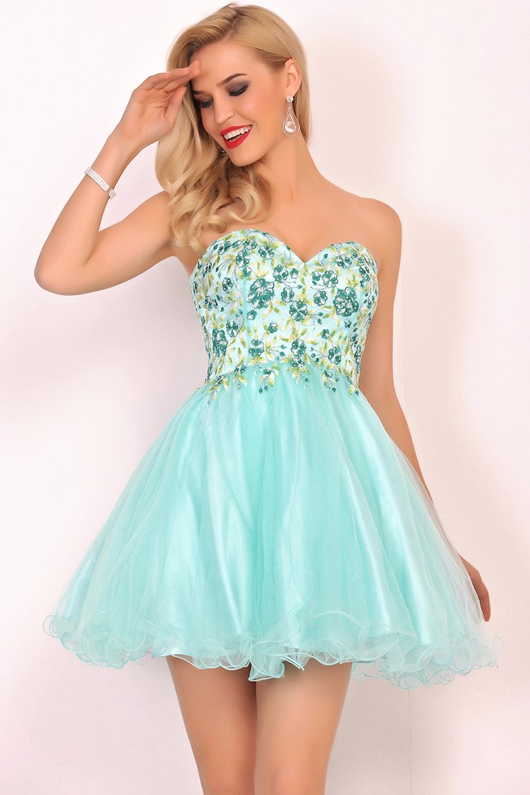 Homecoming Dresses A-Line Boat Neck Short/Mini Beaded Bodice Tulle