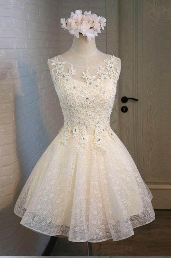 Cute A Line Lace Appliques Scoop Lace up Sequins Knee Length Homecoming Dresses WK965