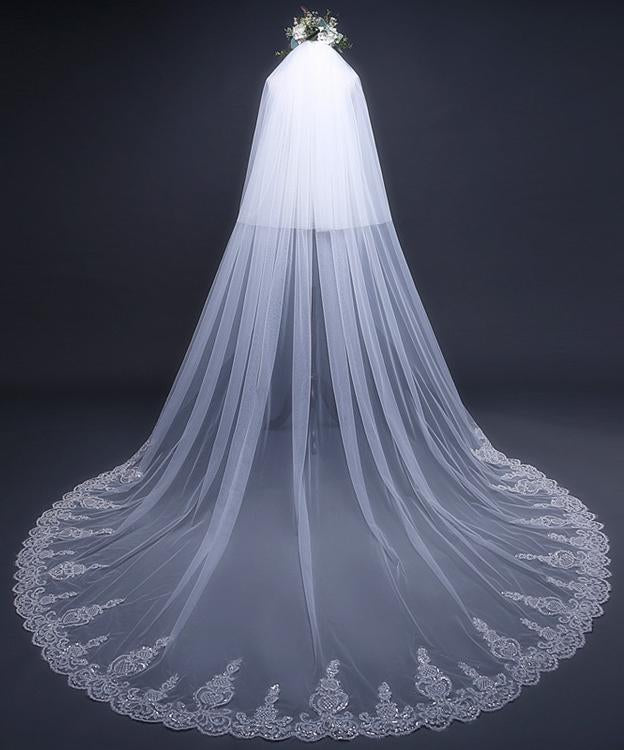 Cathedral Tulle Lace Ivory Wedding Veil Bridal Veil Wedding Veil WK288