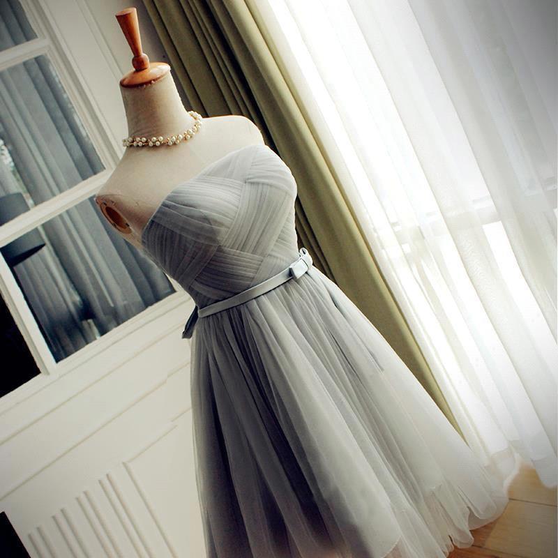 Elegant A-Line Strapless Purple Tulle Short Homecoming Dress with Bowknot WK96