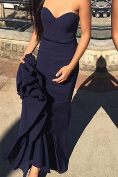 Simple Sweetheart Navy Blue Mermaid Prom Dress with Sash Sweep Train WK596