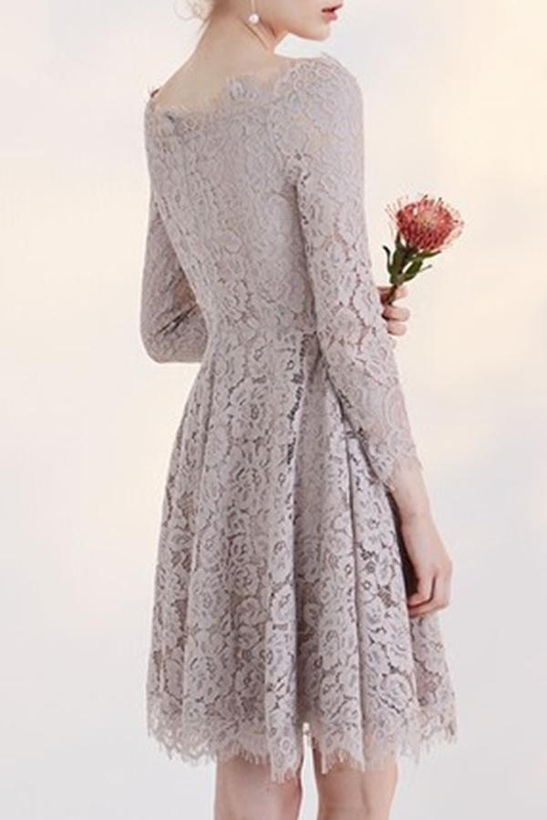 New Arrival Fashion Long Sleeves Temperament Homecoming Dress With Lace Appliques WK172