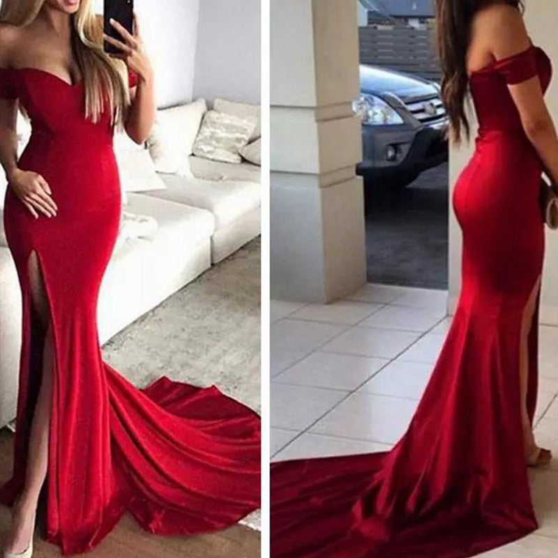 Mermaid Sexy Open Backs V neckline Burgundy Red Evening Dress Trumpets Shape Dress WK112