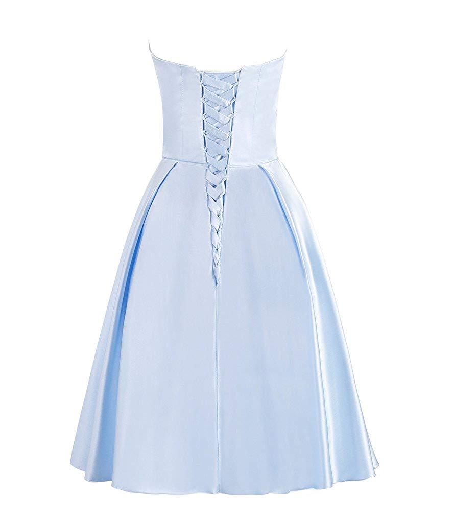 Light Sky Blue Strapless Satin Lace up Knee Length with Pockets Homecoming Dresses WK836