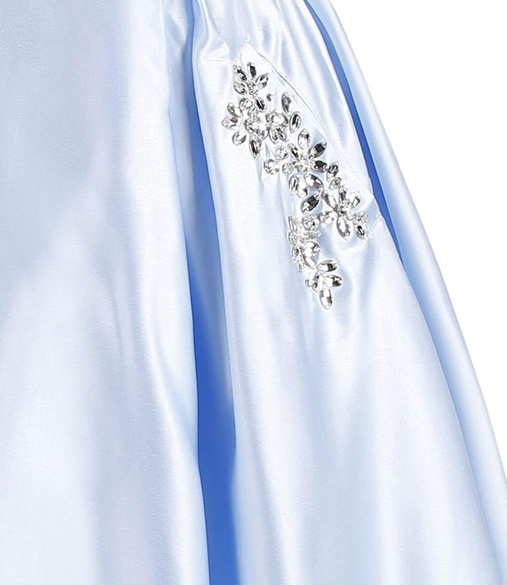 Light Sky Blue Strapless Satin Lace up Knee Length with Pockets Homecoming Dresses WK836