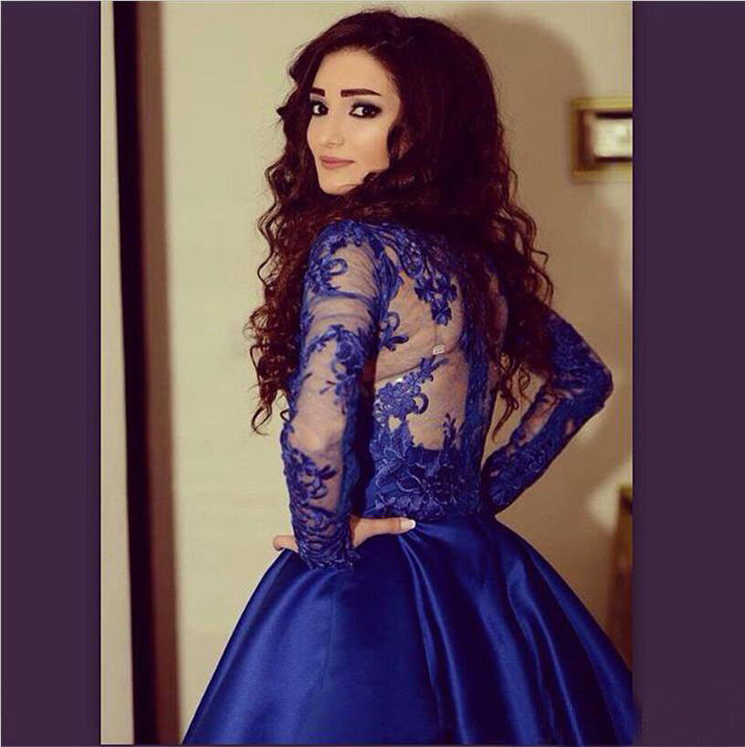 Homecoming Dress Lace Royal Blue Long Sleeves Homecoming Dress Short Prom Dresses WK918