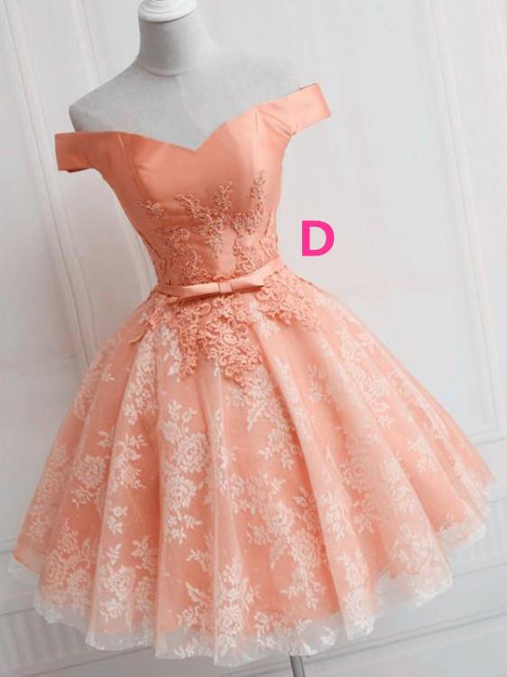 Off the Shoulder Lace up Lace Applique Dusty Rose Short Prom Dress Homecoming Dresses WK759