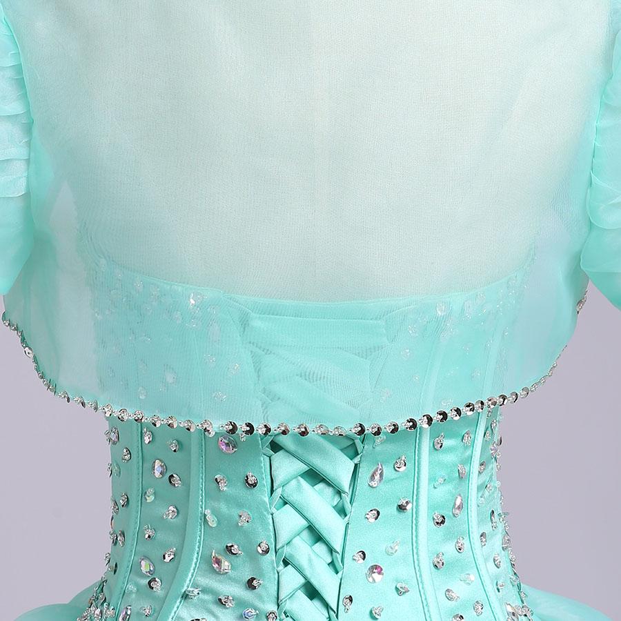 Ball Gown Sweetheart Organza Beads Lace up Ruffles Tiffany Blue Prom Quinceanera Dresses WK178