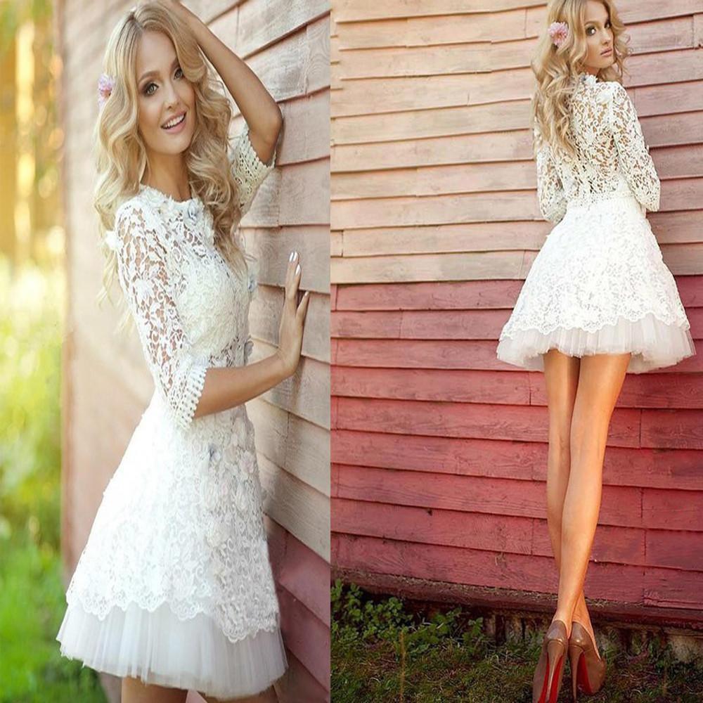 2024 Popular Half Sleeve Lace See Through Cute Homecoming Short Prom Dress WK86