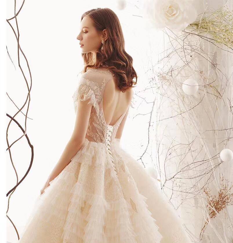 Elegant High Neck Ball Gown Wedding Dresses Short Sleeve Quinceanera Dresses WK773