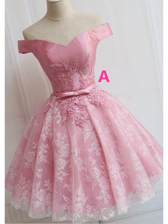 Off the Shoulder Lace up Lace Applique Dusty Rose Short Prom Dress Homecoming Dresses WK759