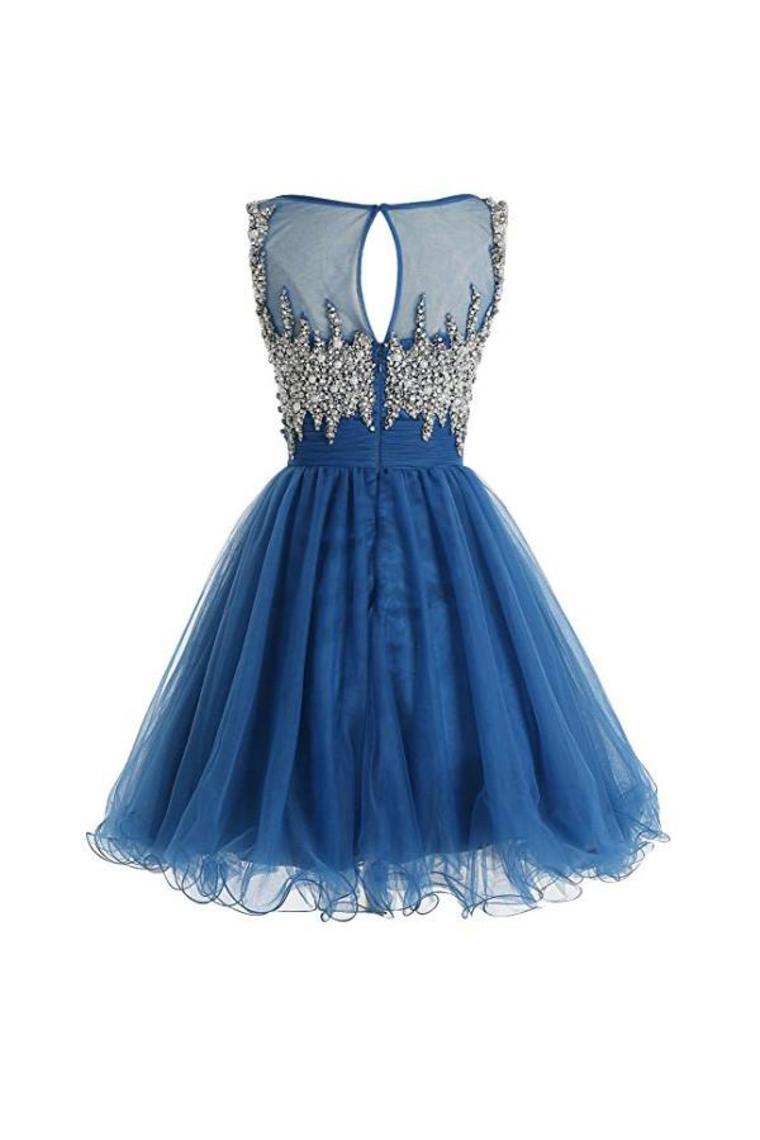 Tulle Scoop Beaded Bodice Homecoming Dresses A Line Short/Mini